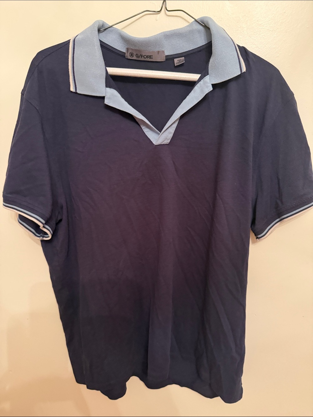 G/FORE Navy Polo with Light Blue Collar and Trim